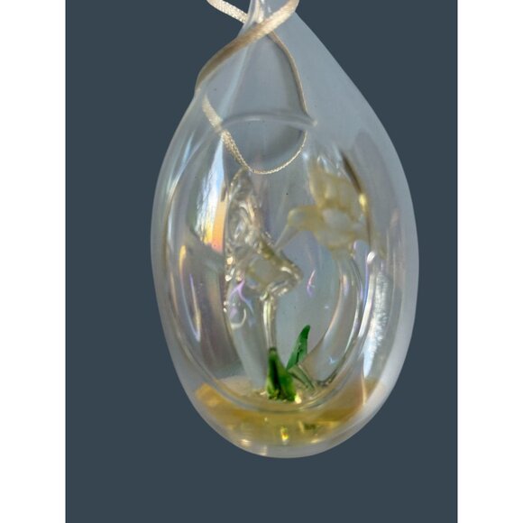 Handcrafted Glass Hummingbird & Flower Teardrop Diorama Ornament With Ribbon - Picture 4 of 7